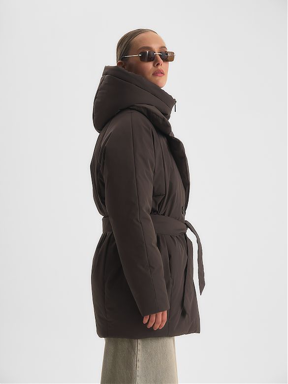 Пуховик женский HOOPS 83359z  цвет коричневый размер 56 российская одежда