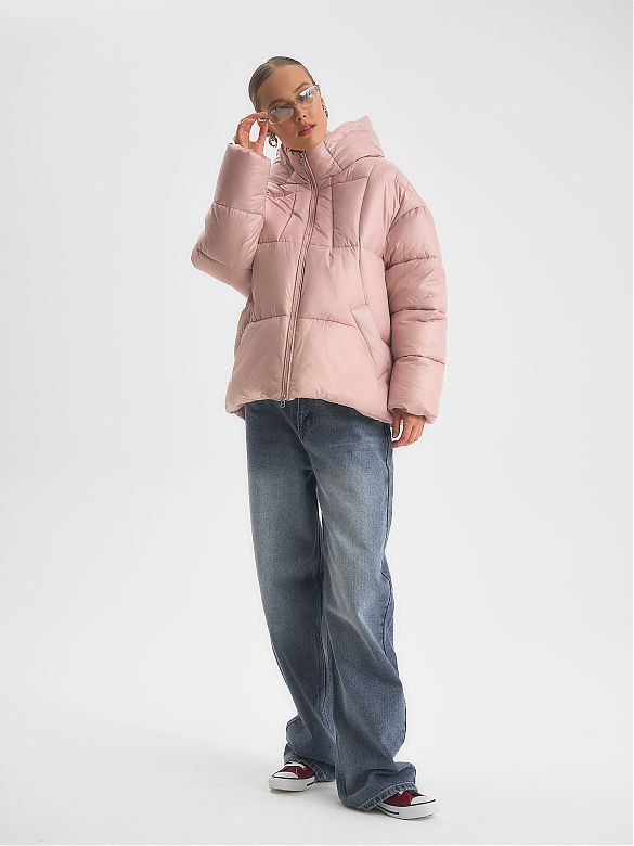 Пуховик женский HOOPS 73352z  цвет пудра размер 56 российская одежда