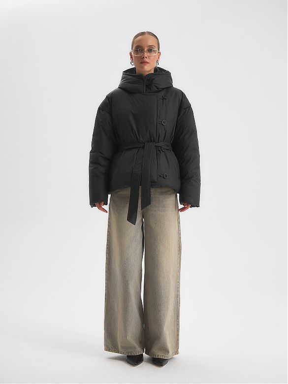 Пуховик женский HOOPS 73301z  цвет черный размер 44 российская одежда